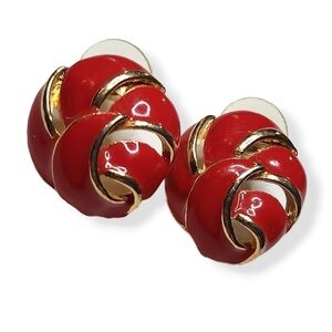 Vintage Goldtone Red Enamel Post Earrings